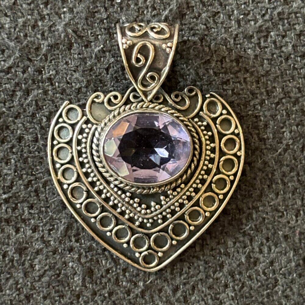 VTG Artisan Crafted Amethyst Sterling Silver Pendant  Stamped 925